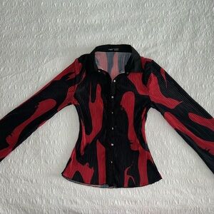Black and Red Button-Down Shirt w/ Flare Sleeves